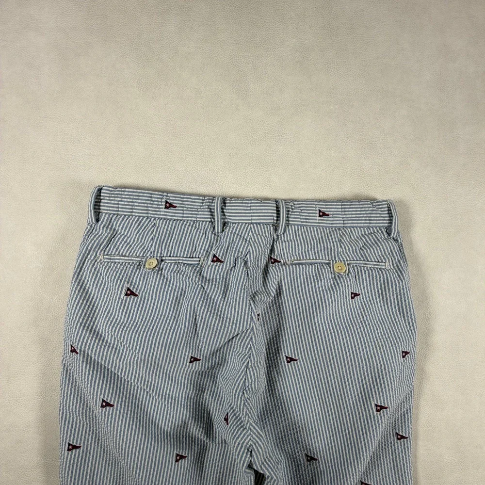 Polo Ralph Lauren Mens 32x30 Seersucker Striped Nautical Pennant Flag Pants Blue